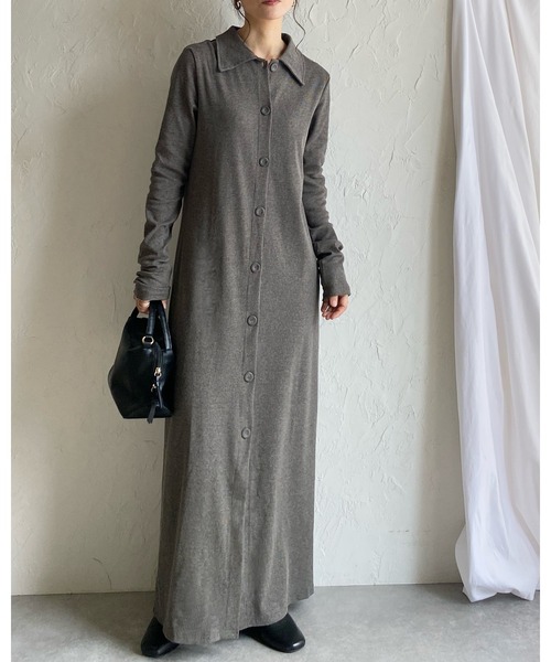 She's Closet(シーズクローゼット)の「ロング丈襟付きリブタイトポロワンピース(ワンピース・レディース・ブラック/チャコールグレー・FREE)」の16枚目の写真
