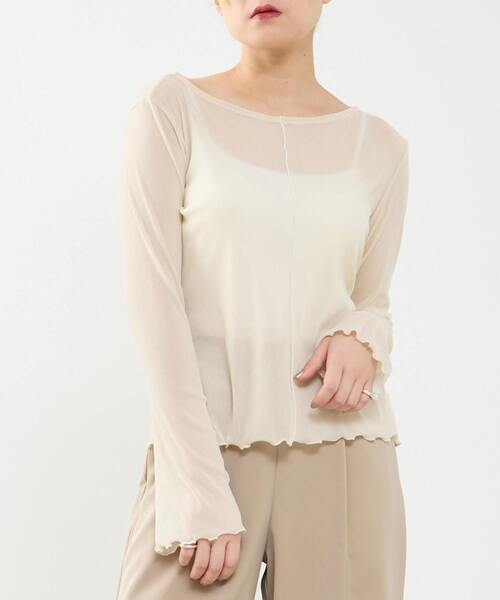 SOFFITTO（ソフィット）の「シアーチュールボートネックフロッキー加工インナー（Tシャツ/カットソー・レディース・オフホワイト/グレー/ブラック・FREE）」の2枚目の写真