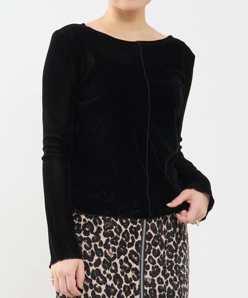 SOFFITTO（ソフィット）の「シアーチュールボートネックフロッキー加工インナー（Tシャツ/カットソー・レディース・オフホワイト/グレー/ブラック・FREE）」の3枚目の写真