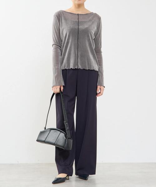 SOFFITTO（ソフィット）の「シアーチュールボートネックフロッキー加工インナー（Tシャツ/カットソー・レディース・オフホワイト/グレー/ブラック・FREE）」の4枚目の写真