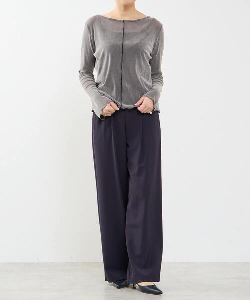 SOFFITTO（ソフィット）の「シアーチュールボートネックフロッキー加工インナー（Tシャツ/カットソー・レディース・オフホワイト/グレー/ブラック・FREE）」の5枚目の写真