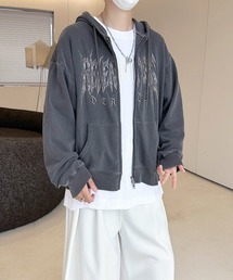 【FVLMEN】logo embroidery snow wash short W zip parka/ロゴ 刺繍 スノー ウォッシュ 短丈 ダブル ジップ パーカー