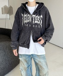 【FVLMEN】logo embroidery snow wash short W zip parka/ロゴ 刺繍 スノー ウォッシュ 短丈 ダブル ジップ パーカー