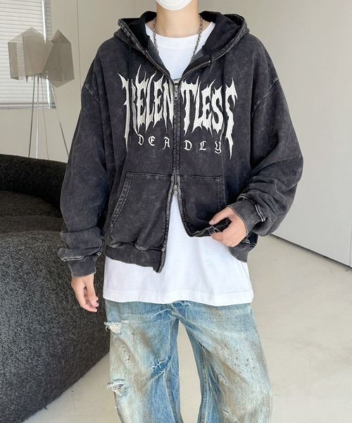 FVLMEN logo embroidery snow wash short W zip parka — парка‑дабл с логотипом, короткая, стирка‑снег, на молнии