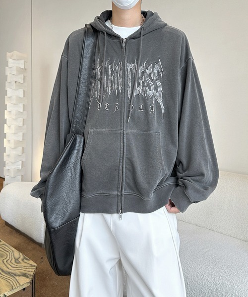 FVLMEN（フルメン）の「【FVLMEN】logo embroidery snow wash short W zip parka/ロゴ 刺繍 スノー ウォッシュ 短丈 ダブル ジップ パーカー（パーカー・メンズ・チャコールグレー/ブラック/ピンク・MEDIUM/LARGE）」の20枚目の写真