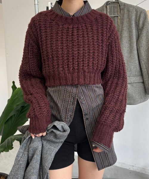 セール】モヘアライクショート丈ニットプルオーバー（ニット/セーター