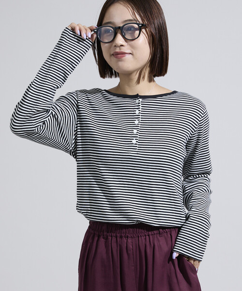 FREAK'S STORE(フリークスストア)の「<新色追加>調温素材 INKEEP ヘンリーネックトップス/インキープ ヘンリーネックロンT(Tシャツ/カットソー・レディース・レッド/オフホワイト/その他/ブラック/その他15/ブルーグリーン・フリ-)」の5枚目の写真