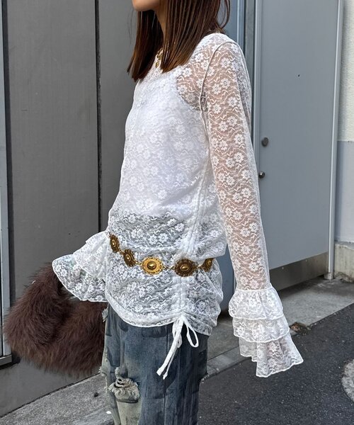 CIAOPANIC(チャオパニック)の「袖ティアードシャーリングレーストップス(Tシャツ/カットソー・レディース・オフホワイト/ブラック/アイボリー/ブラウン・ONE SIZE)」の9枚目の写真