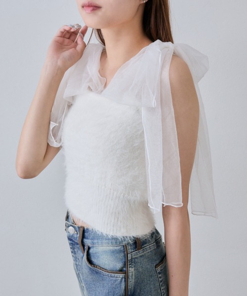 OLIVE des OLIVE（オリーブデオリーブ）の「肩リボンキャミ（キャミソール・レディース・オフホワイト/サックスブルー/ピンク/ブラウン・FREE）」の19枚目の写真