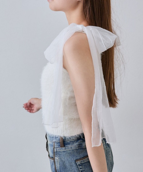 OLIVE des OLIVE（オリーブデオリーブ）の「肩リボンキャミ（キャミソール・レディース・オフホワイト/サックスブルー/ピンク/ブラウン・FREE）」の21枚目の写真