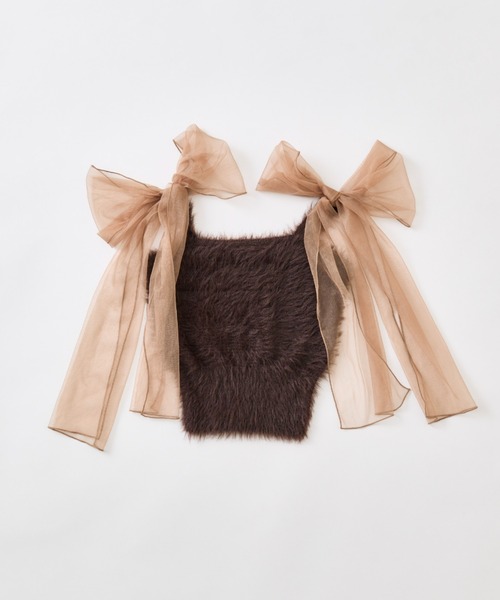 OLIVE des OLIVE（オリーブデオリーブ）の「肩リボンキャミ（キャミソール・レディース・オフホワイト/サックスブルー/ピンク/ブラウン・FREE）」の9枚目の写真