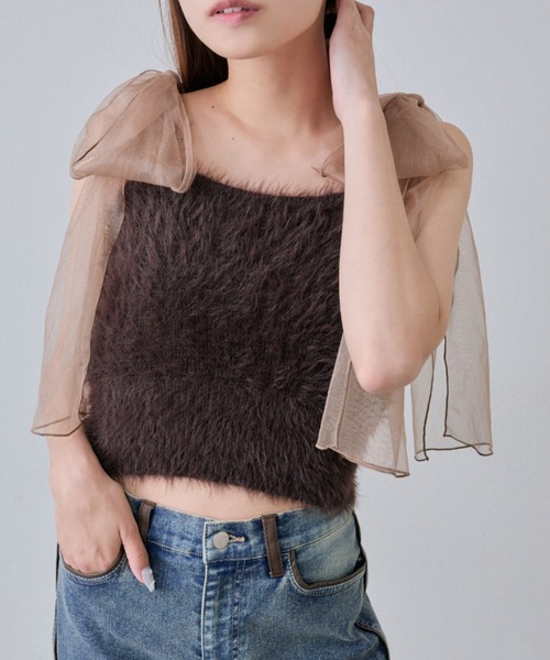 OLIVE des OLIVE（オリーブデオリーブ）の「肩リボンキャミ（キャミソール・レディース・オフホワイト/サックスブルー/ピンク/ブラウン・FREE）」の8枚目の写真