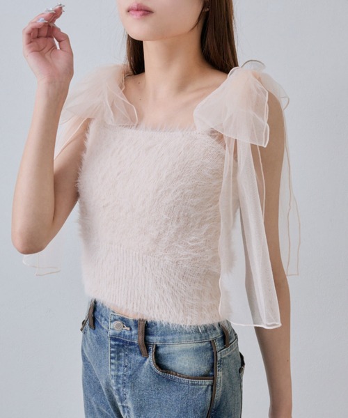 OLIVE des OLIVE（オリーブデオリーブ）の「肩リボンキャミ（キャミソール・レディース・オフホワイト/サックスブルー/ピンク/ブラウン・FREE）」の14枚目の写真