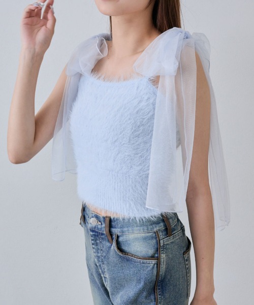 OLIVE des OLIVE（オリーブデオリーブ）の「肩リボンキャミ（キャミソール・レディース・オフホワイト/サックスブルー/ピンク/ブラウン・FREE）」の18枚目の写真