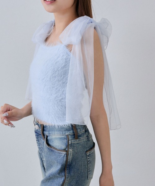 OLIVE des OLIVE（オリーブデオリーブ）の「肩リボンキャミ（キャミソール・レディース・オフホワイト/サックスブルー/ピンク/ブラウン・FREE）」の6枚目の写真