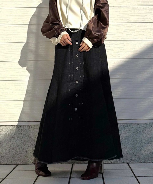 Q（キュー）の「マーメイドデニムロングスカート（デニムスカート・レディース・ネイビー/ブラック・MEDIUM）」の2枚目の写真