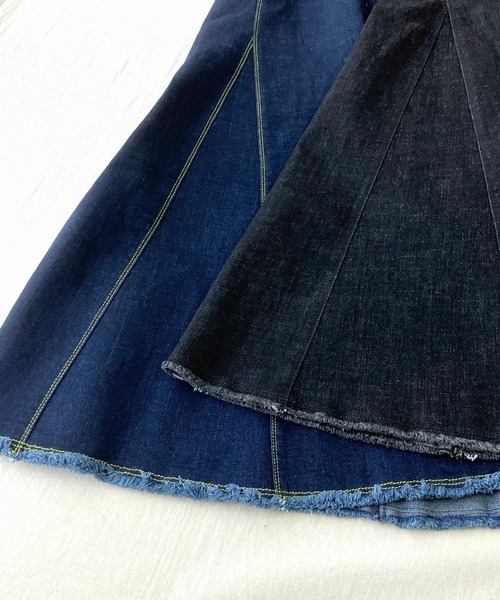 Q（キュー）の「マーメイドデニムロングスカート（デニムスカート・レディース・ネイビー/ブラック・MEDIUM）」の14枚目の写真