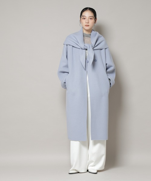 セール】SUPER110blend リバーノーカラーロングコート（ノーカラー