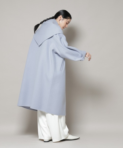 NANO universe（ナノユニバース）の「SUPER110blend リバーノーカラーロングコート（ノーカラーコート・レディース・ブラック/ライトブルー/アイボリー・S/M）」の5枚目の写真