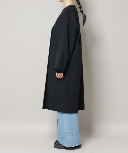 NANO universe（ナノユニバース）の「SUPER110blend リバーノーカラーロングコート（ノーカラーコート・レディース・ブラック/ライトブルー/アイボリー・S/M）」の10枚目の写真