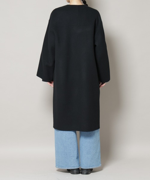 NANO universe（ナノユニバース）の「SUPER110blend リバーノーカラーロングコート（ノーカラーコート・レディース・ブラック/ライトブルー/アイボリー・S/M）」の14枚目の写真