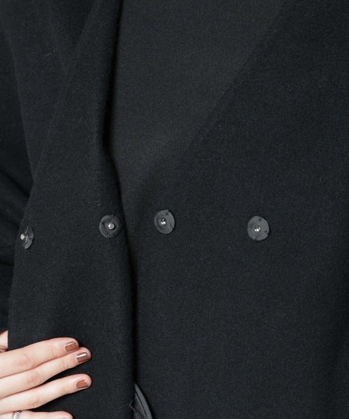 NANO universe（ナノユニバース）の「SUPER110blend リバーノーカラーロングコート（ノーカラーコート・レディース・ブラック/ライトブルー/アイボリー・S/M）」の15枚目の写真