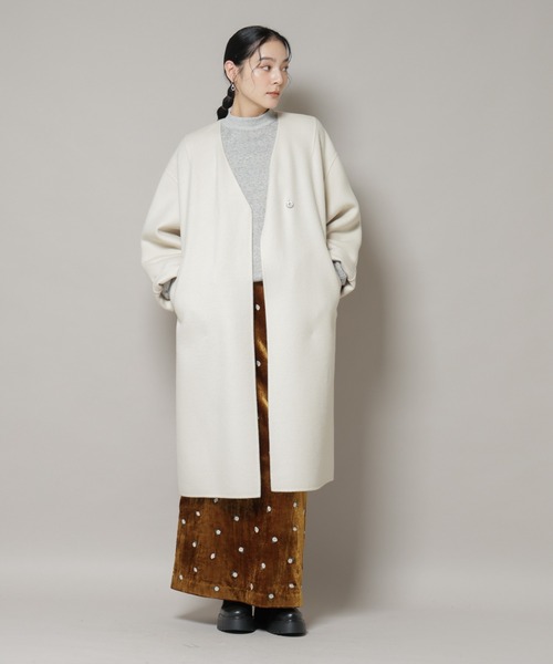 SUPER110blend リバーノーカラーロングコート（ノーカラーコート