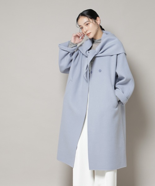 NANO universe（ナノユニバース）の「SUPER110blend リバーノーカラーロングコート（ノーカラーコート・レディース・ブラック/ライトブルー/アイボリー・S/M）」の4枚目の写真
