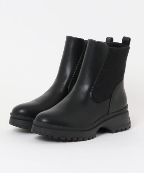 HEAL ME(ヒールミー)の「heal me ヒールミー レディース ニットコンビブーツ【耐水/幅広3E/滑りにくい/暖か裏起毛】ショートブーツ ウィンターシューズ 225405(ブーツ・レディース・ブラック・25.0cm/24.5cm/24.0cm/23.5cm/23.0cm)」の1枚目の写真