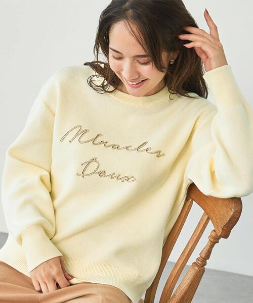 SHOO・LA・RUE（シューラルー）の「【洗濯機可/ちくちくしにくい】大人のための スウェットライク刺繍ロゴニット（ニット/セーター・レディース・ネイビー/グレー/ブラウン系その他/アイボリー・04/03/02/01）」の5枚目の写真