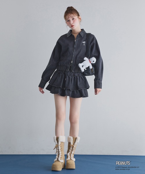 one after another NICE CLAUP（ワンアフターアナザーナイスクラップ）の「【PEANUTSコラボ】セットアップ対応/フリルミニスカート（スカート・レディース・ブラック/ブラウン系その他/ブルー・FREE）」の5枚目の写真