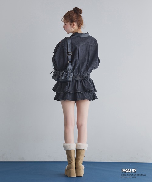 one after another NICE CLAUP（ワンアフターアナザーナイスクラップ）の「【PEANUTSコラボ】セットアップ対応/フリルミニスカート（スカート・レディース・ブラック/ブラウン系その他/ブルー・FREE）」の8枚目の写真