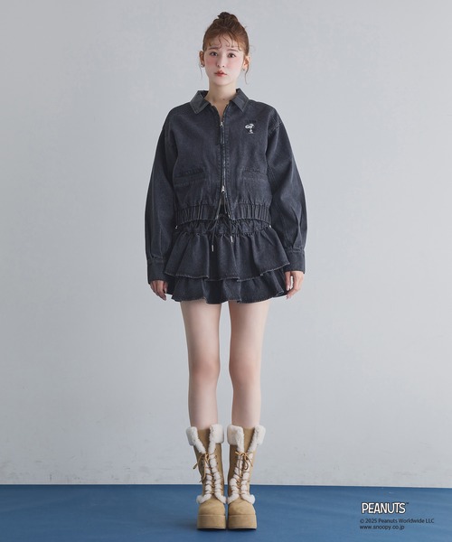 one after another NICE CLAUP（ワンアフターアナザーナイスクラップ）の「【PEANUTSコラボ】セットアップ対応/フリルミニスカート（スカート・レディース・ブラック/ブラウン系その他/ブルー・FREE）」の7枚目の写真