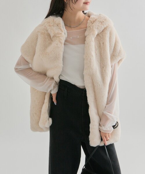 mystic（ミスティック）の「フーディーファーベスト（ベスト・レディース・ブラウン/アイボリー・FREE）」の2枚目の写真