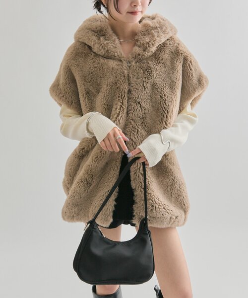 mystic（ミスティック）の「フーディーファーベスト（ベスト・レディース・ブラウン/アイボリー・FREE）」の6枚目の写真