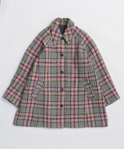 セール】Color Check 2Way Cape Coat / カラーチェック2WAYケープ
