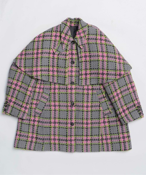 セール】Color Check 2Way Cape Coat / カラーチェック2WAYケープ