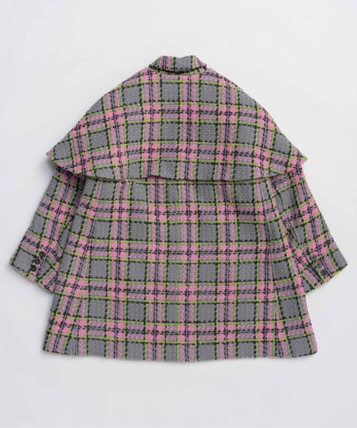 セール】Color Check 2Way Cape Coat / カラーチェック2WAYケープ