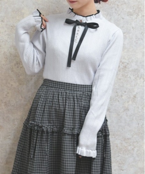 axes femme POETIQUE（アクシーズファムポエティック）の「前後２ｗａｙラメニットＰＯ（ニット/セーター・レディース・キナリ/ピンク/グレー/イエロー・MEDIUM）」の2枚目の写真