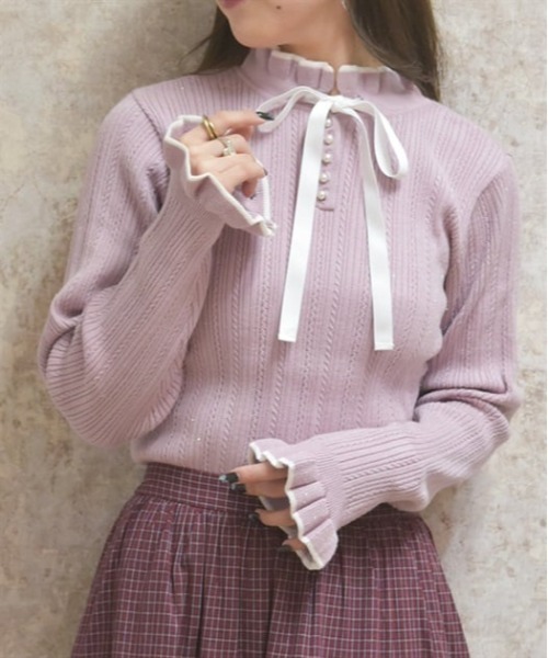 axes femme POETIQUE（アクシーズファムポエティック）の「前後２ｗａｙラメニットＰＯ（ニット/セーター・レディース・キナリ/ピンク/グレー/イエロー・MEDIUM）」の4枚目の写真