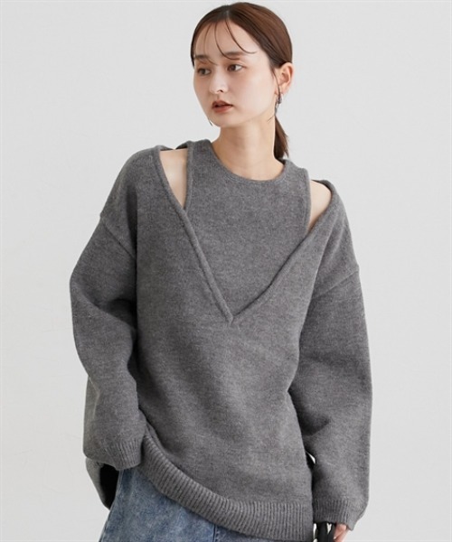 nissen(ニッセン)の「アンサンブル風ニットトップス(ニット/セーター・レディース・チャコール/アイボリー/ブラック/グレイッシュベージュ・FREE)」の5枚目の写真