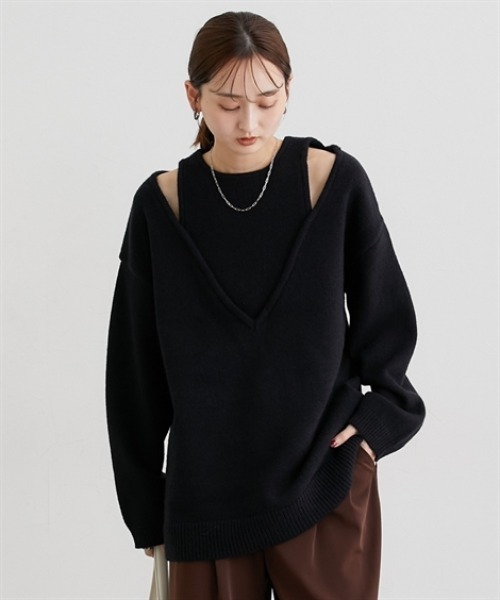 nissen(ニッセン)の「アンサンブル風ニットトップス(ニット/セーター・レディース・チャコール/アイボリー/ブラック/グレイッシュベージュ・FREE)」の14枚目の写真