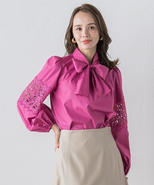 Viaggio Blu(ビアッジョブルー)の「袖レースブラウス≪洗濯機で洗える≫(シャツ/ブラウス・レディース・ホワイト/ネイビー/ベージュ/ピンク・M/S/L)」の12枚目の写真