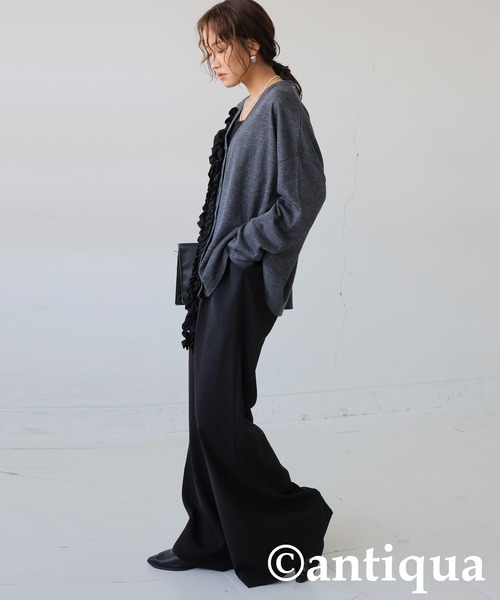 antiqua（アンティカ）の「フリルカーディガン（ニット/セーター・レディース・ブラック/グレー・ONESIZE）」の14枚目の写真