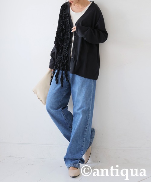 antiqua（アンティカ）の「フリルカーディガン（ニット/セーター・レディース・ブラック/グレー・ONESIZE）」の8枚目の写真