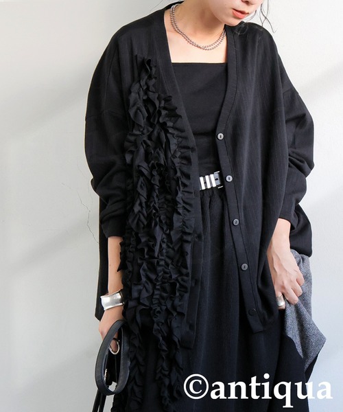 antiqua（アンティカ）の「フリルカーディガン（ニット/セーター・レディース・ブラック/グレー・ONESIZE）」の9枚目の写真