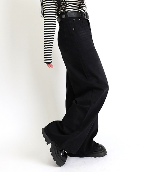 Max J(マックスジェイ)の「【Max J】フレアワイドパンツ(デニムパンツ・レディース・ブラック/ブルー・LARGE/SMALL/MEDIUM)」の4枚目の写真