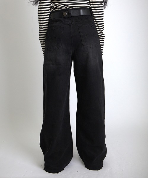 Max J(マックスジェイ)の「【Max J】フレアワイドパンツ(デニムパンツ・レディース・ブラック/ブルー・LARGE/SMALL/MEDIUM)」の5枚目の写真