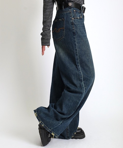 Max J(マックスジェイ)の「【Max J】フレアワイドパンツ(デニムパンツ・レディース・ブラック/ブルー・LARGE/SMALL/MEDIUM)」の6枚目の写真
