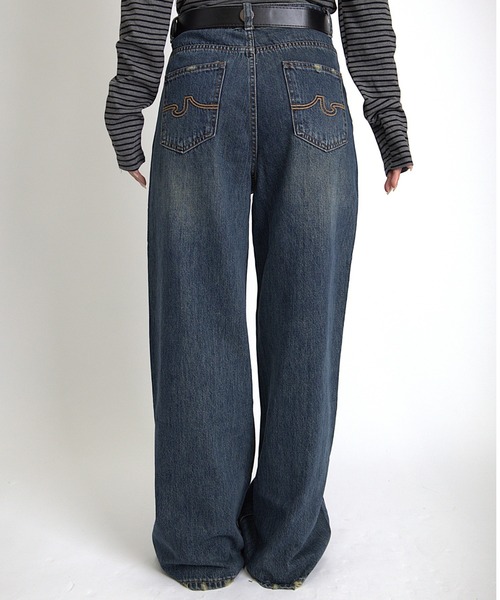 Max J(マックスジェイ)の「【Max J】フレアワイドパンツ(デニムパンツ・レディース・ブラック/ブルー・LARGE/SMALL/MEDIUM)」の8枚目の写真